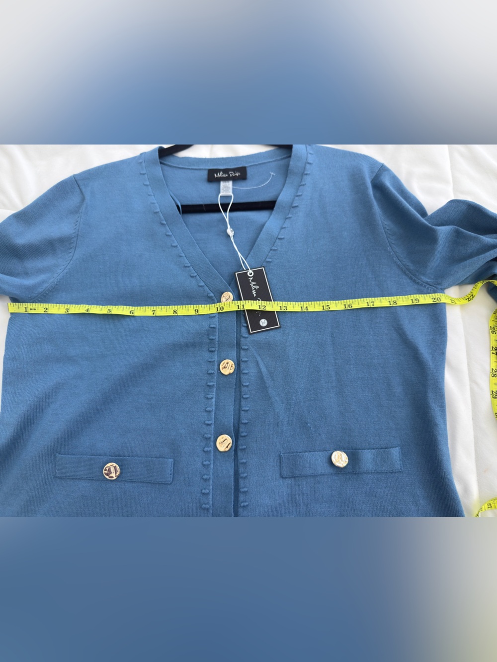 Melissa Paige "Quiet Harbor" V-Neck Cardigan - Blue & Gold Large - Picture 11 of 15